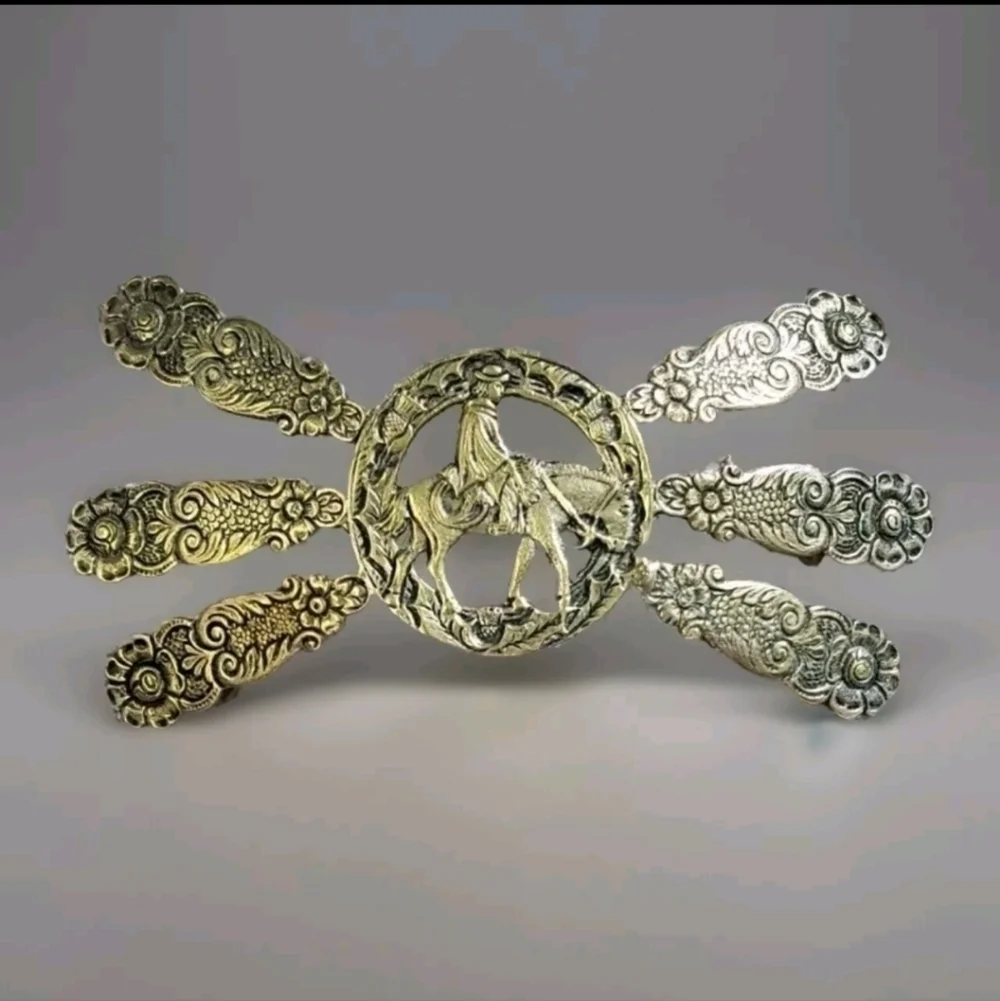 Vintage Leather Brass Flower Coin Belt Removable Buckle